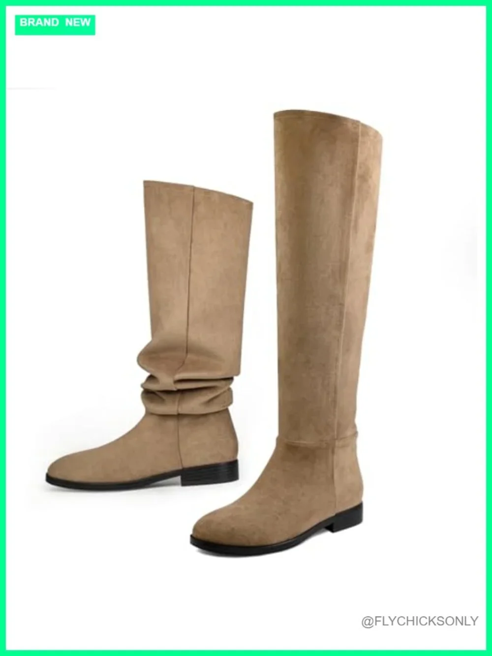Suede Knee High Boots Convertible Fold Over Slouchy Comfort Flat Round Toe